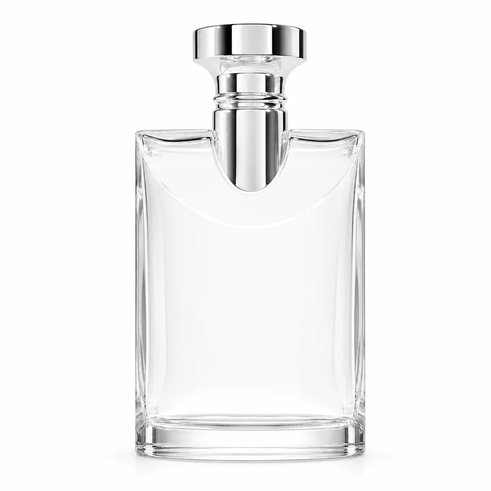 U-shoulder clear glass perfume bottle with silver cap