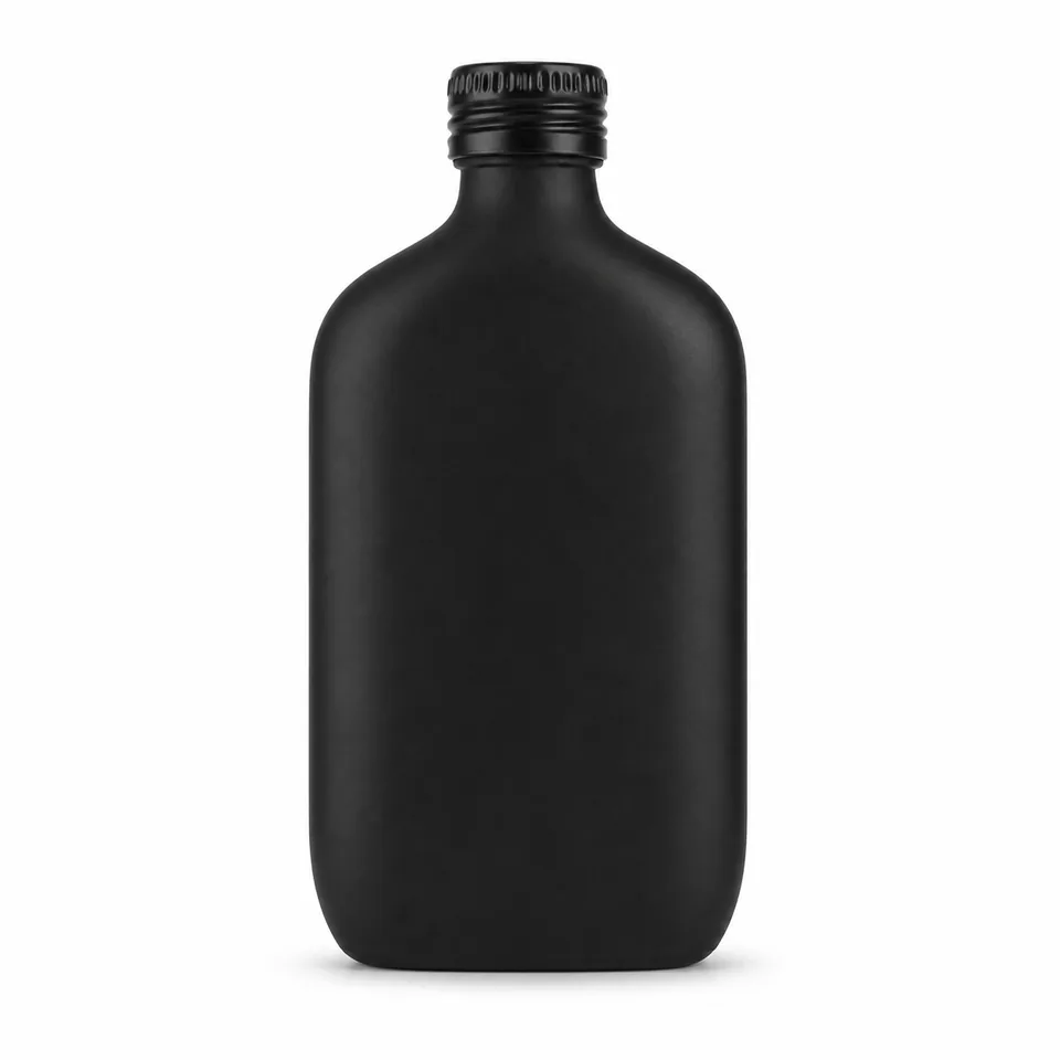 Matte black rounded-rectangular perfume flask bottle