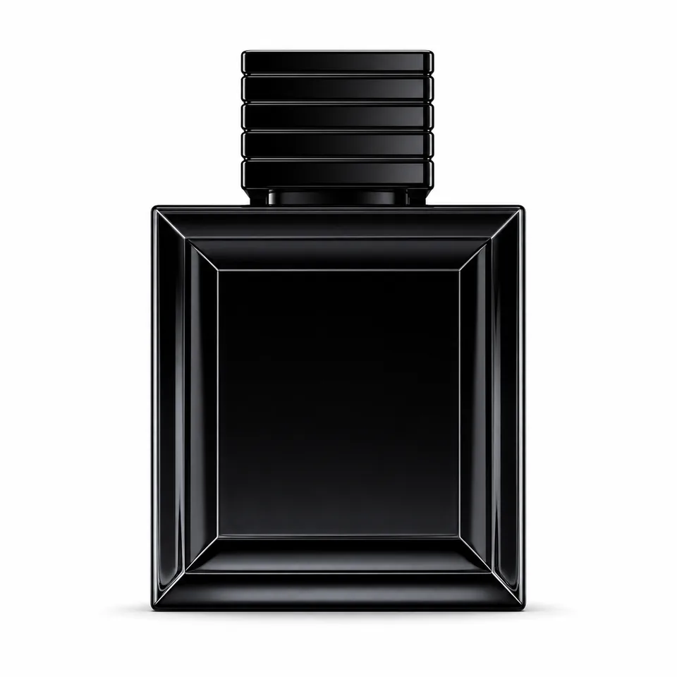 Black square stepped-frame glass perfume bottle