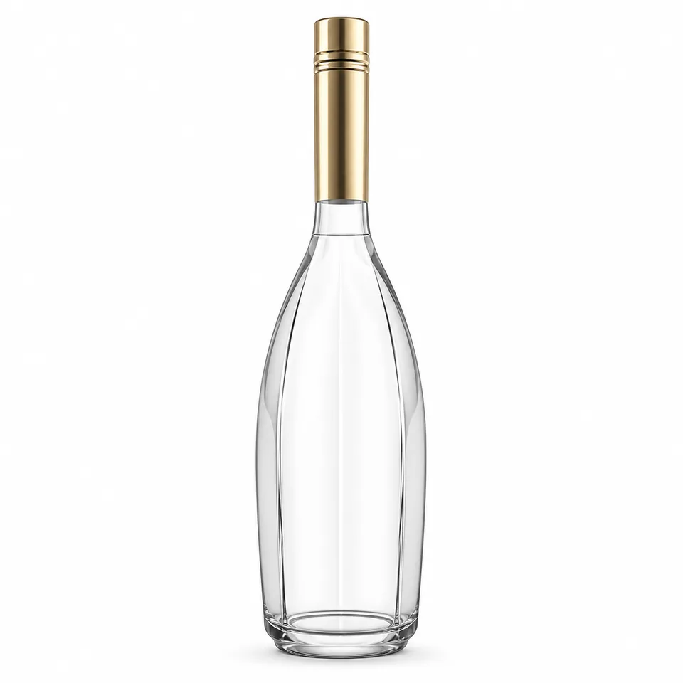 Tall faceted clear glass whisky bottle