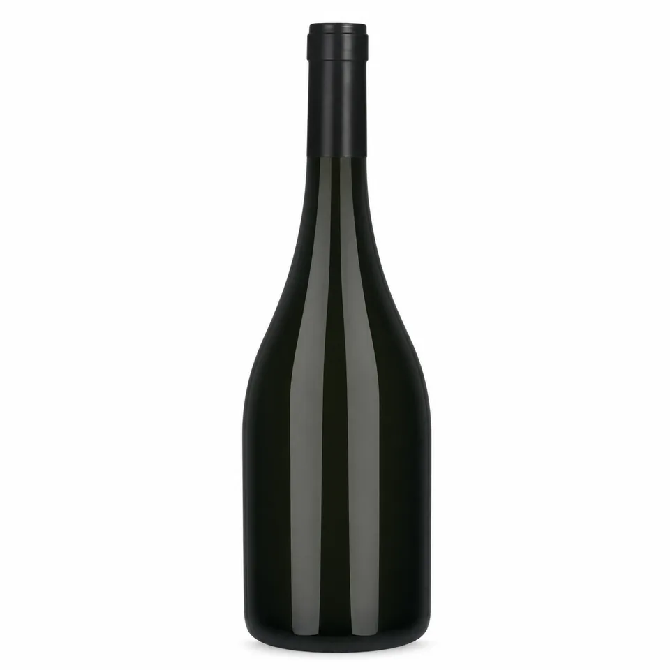 Unlabelled dark Burgundy-style glass wine bottle