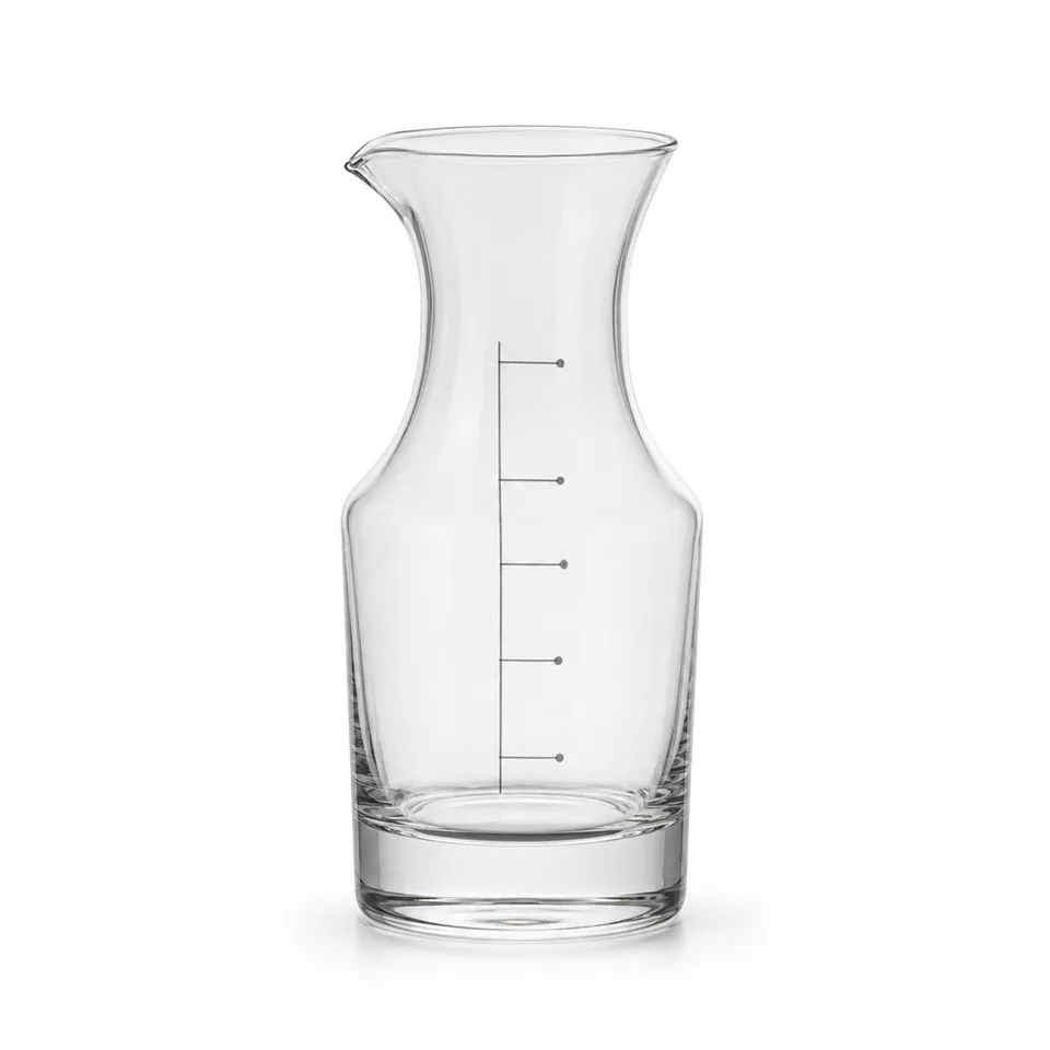 Glass measuring pitcher / serving carafe, clear contemporary form, model DJX037