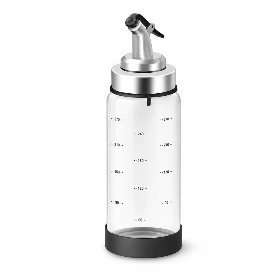 Small glass oil dispenser with trigger-control spout
