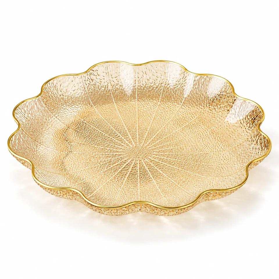 Gold-Rim Petal-Texture Fruit Plate Series