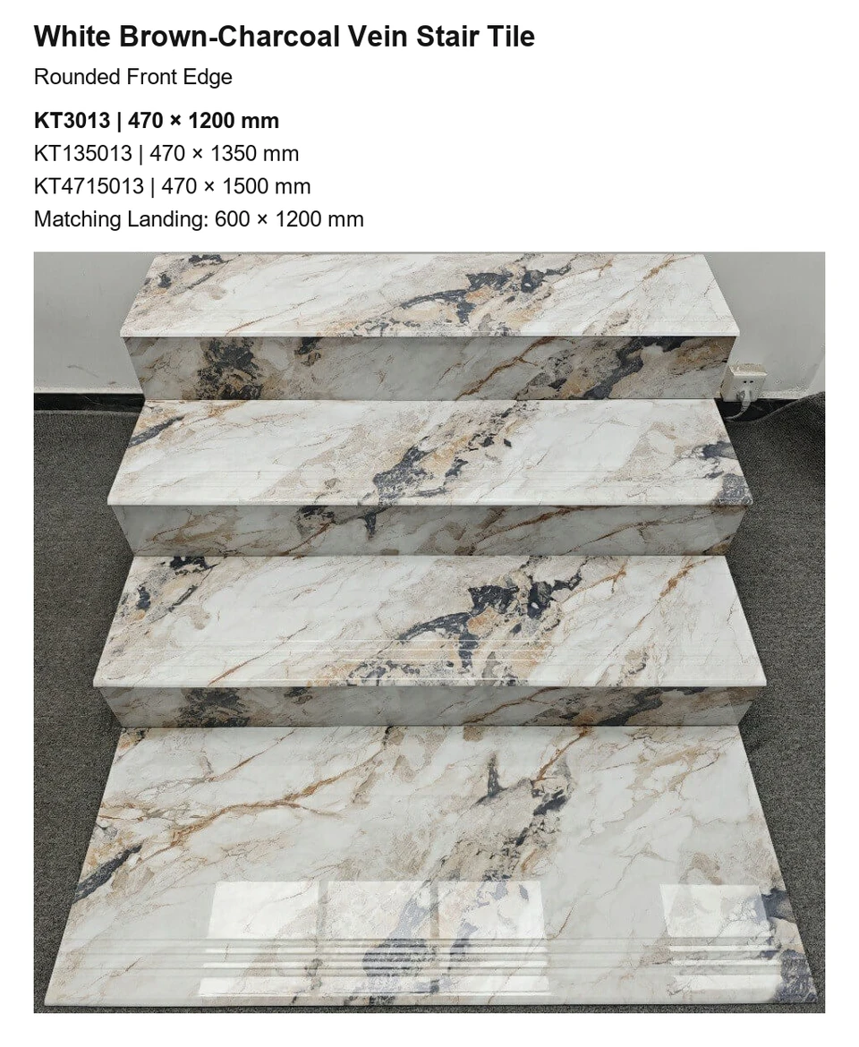 White Brown-Charcoal Vein Stair Tile