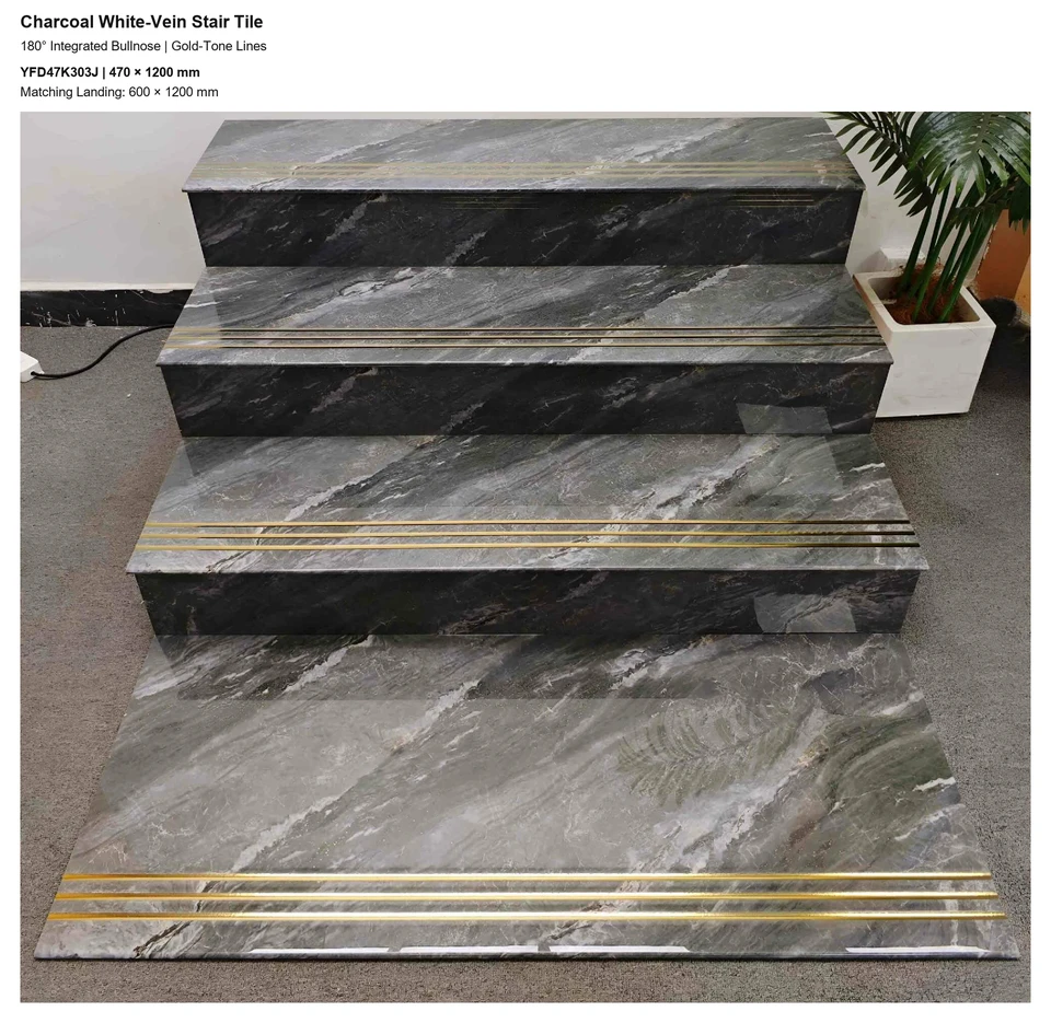 Charcoal White-Vein Stair Tile