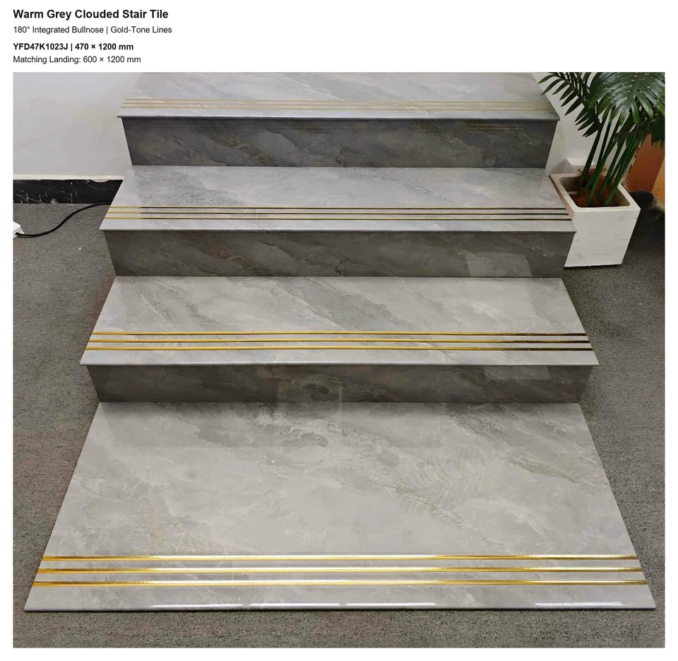 Warm Grey Clouded Stair Tile