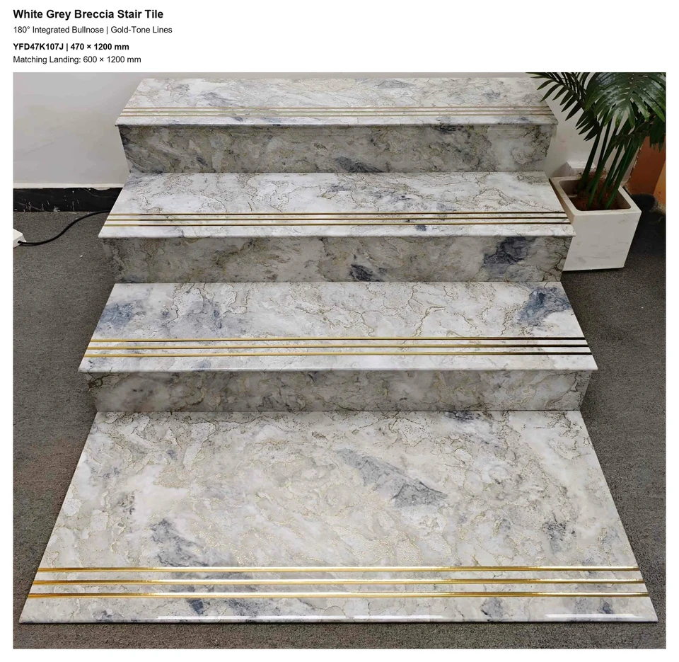 White Grey Breccia Stair Tile