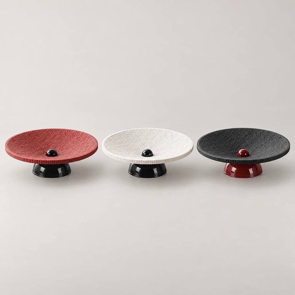 Round Wood-Grain Pedestal Fruit Tray