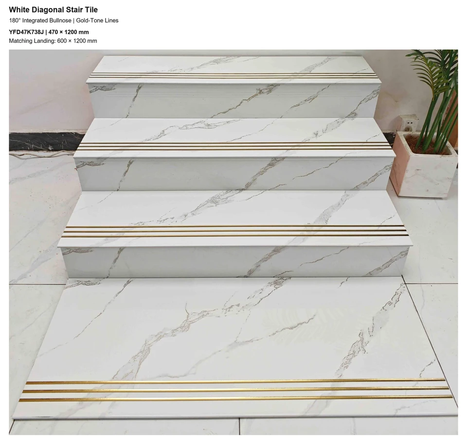 White Diagonal Stair Tile