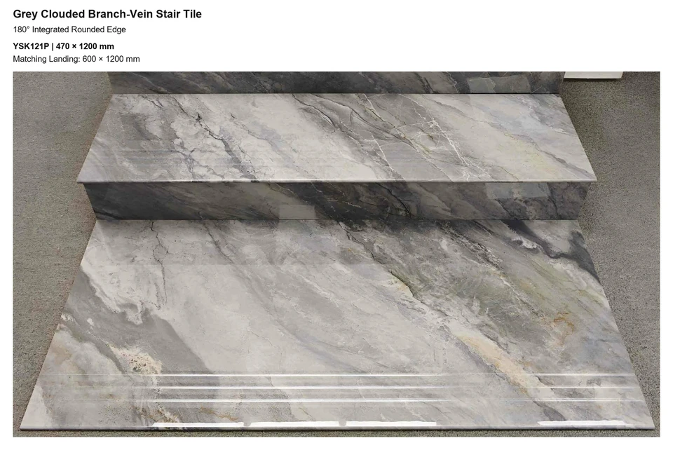 Grey Clouded Branch-Vein Stair Tile
