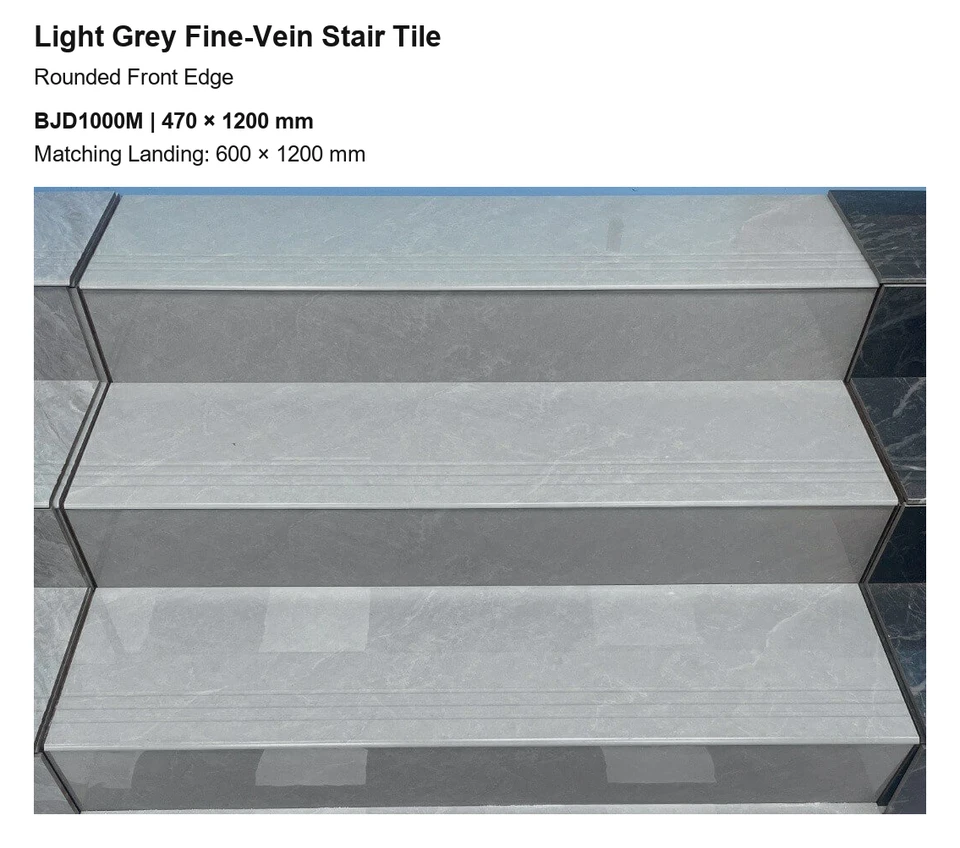 BJD1000M Light Grey Fine-Vein Rounded-Edge Ceramic Stair Tile