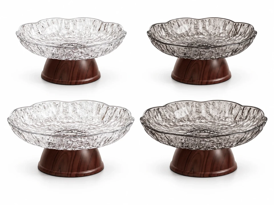 Vintage Wood-Grain Pedestal Fruit Bowl Collection