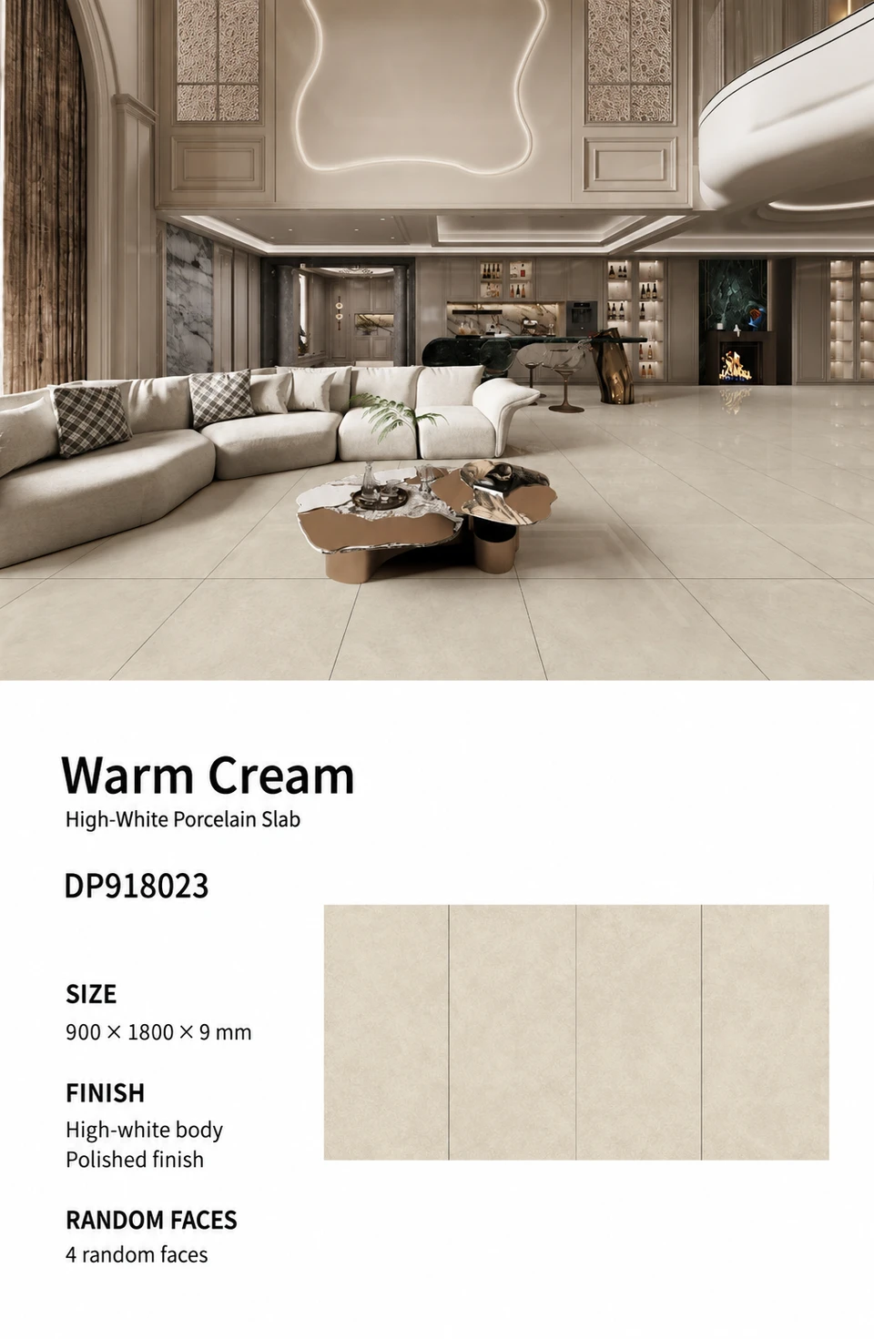 DP918023 Warm Cream High-White Bright-Finish Large-Format Slab